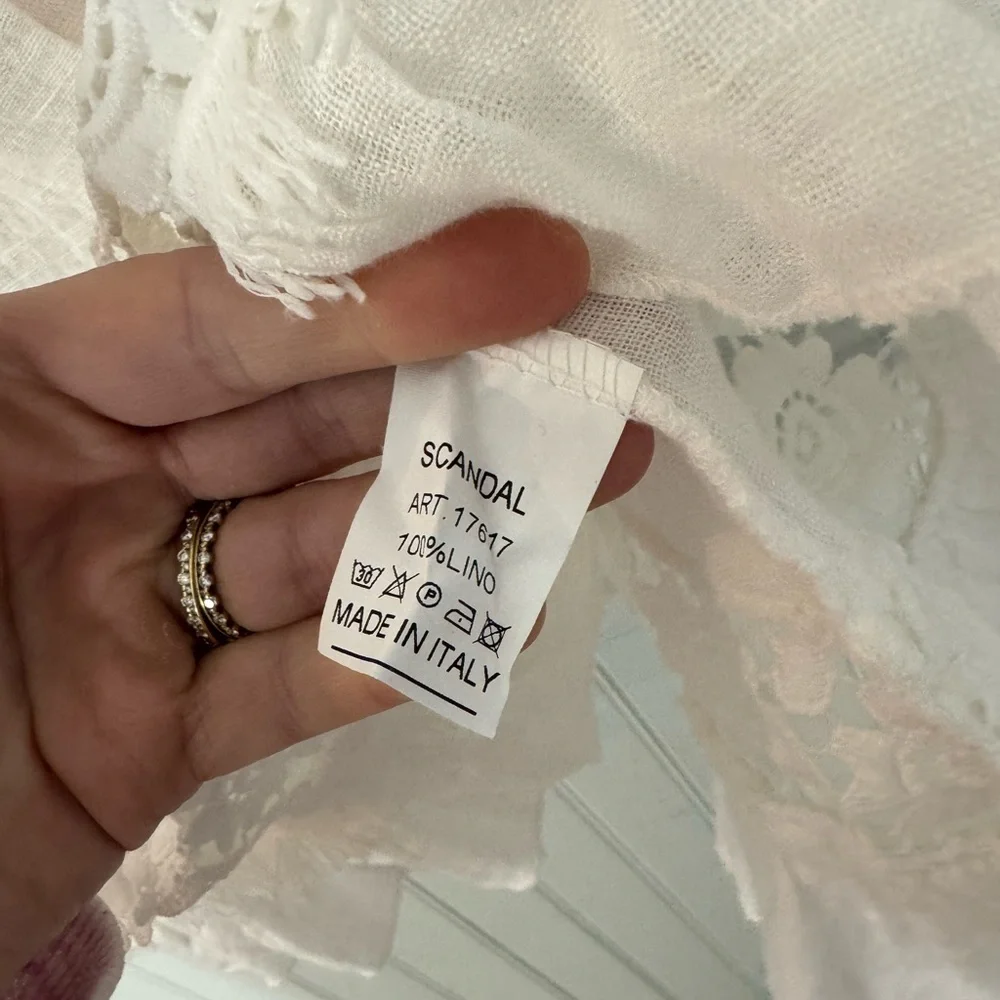 SCANDAL ITALY Blouse Top Linen Embroidered Lace Gauzy Boho Summer White NWT SM - Picture 5 of 6